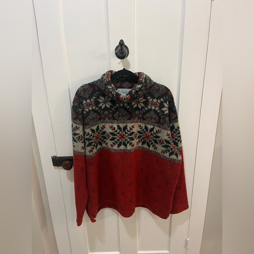 Vintage Real Comfort Fuzzy Pull Over Sweater Nordic Print XL